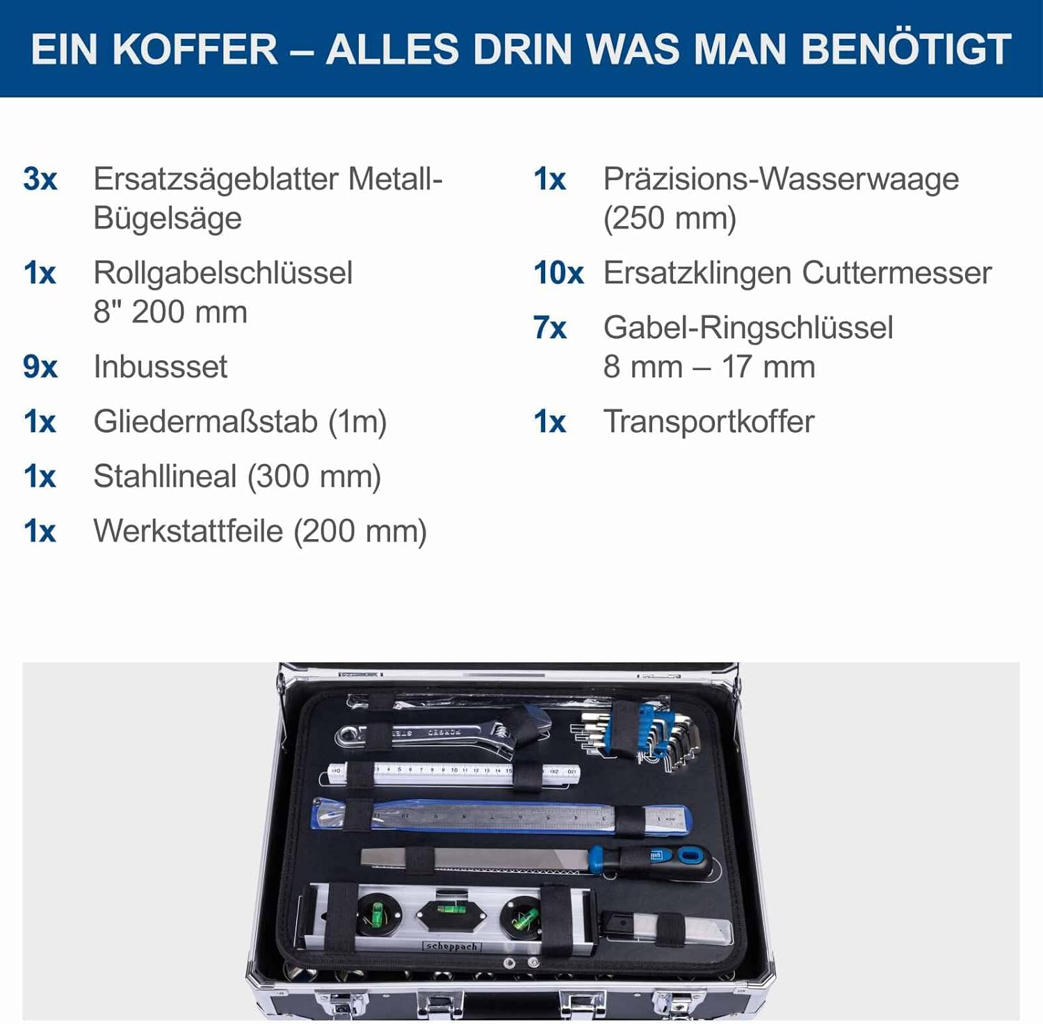 Scheppach Aluminium-Werkzeugkoffer TB200 Werkzeugset gefüllt – 141-teilig – Bild 6