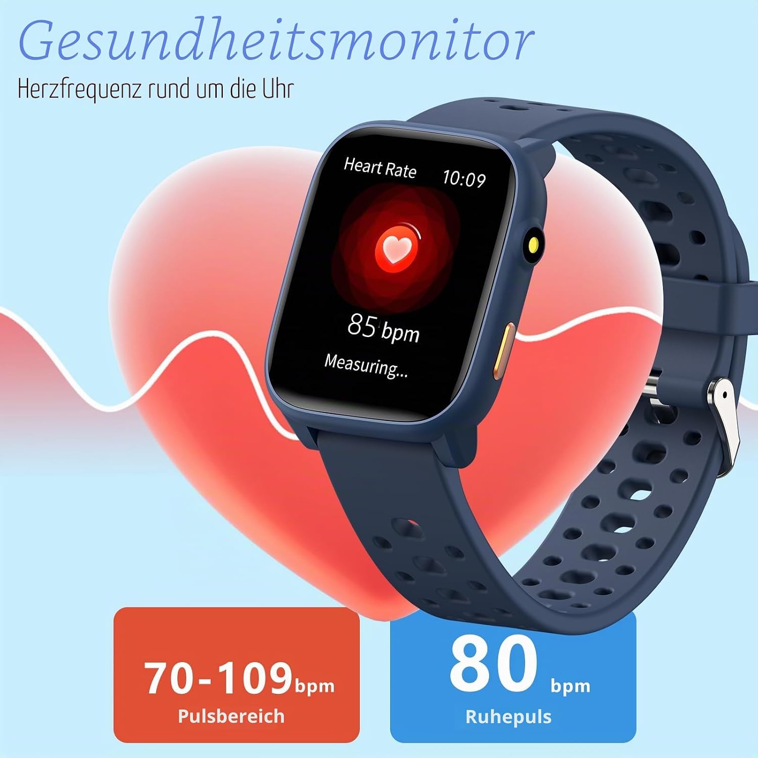 Kinder Smartwatch Fitness Tracker Uhr Digitale Fitnessuhr mit Schrittzähler, 24/7 Puls, IP68 Wasserdicht, Schlafmonitor, Wecker, Puzzlespiele, 1,85 Zoll HD Touchscreen für Mädchen Jungen 6-16 – Bild 7