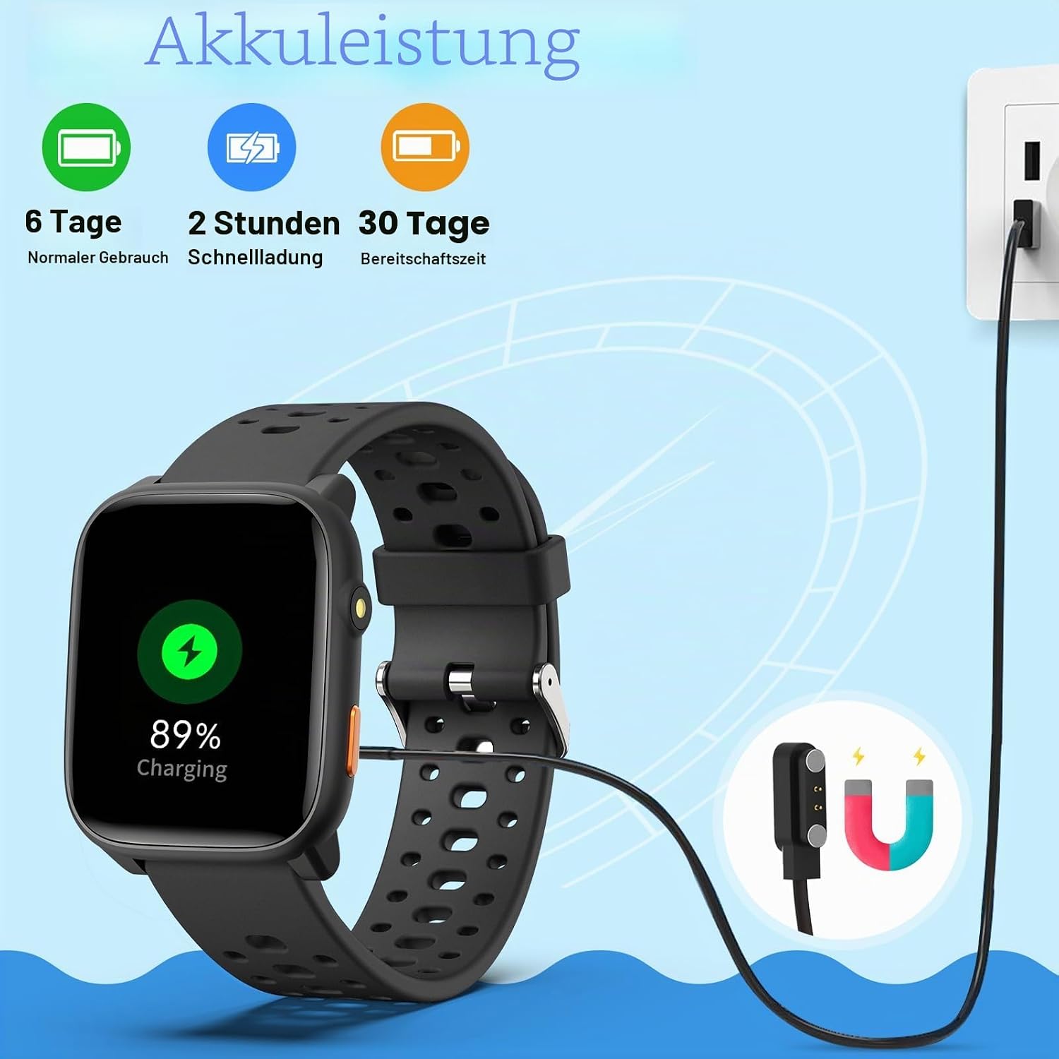 Smartwatch Kinder Fitness Tracker Uhr, Digitale Fitnessuhr mit Schrittzähler, 24/7 Puls, IP68 Wasserdicht, Schlafmonitor, Wecker, Puzzlespiele, 1,83 Zoll HD Touchscreen für Mädchen – Bild 9