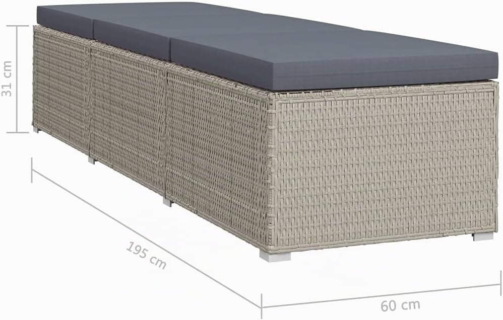 vidaXL Sonnenliege mit Auflage, Gartenliege, Rattanliege, Strandliege, Sonnenliege, Gartenmöbel, Rattanmöbel, Poly Rattan, Grau – Bild 9