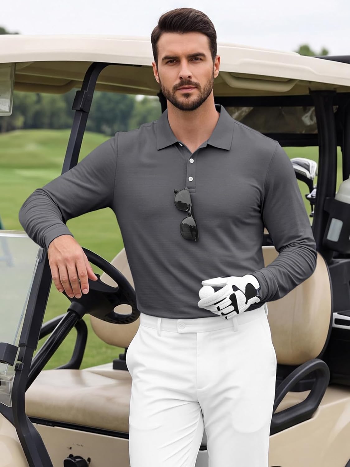 Runcati Herren Langarm Poloshirts Golfshirt Casual Tops – Bild 4