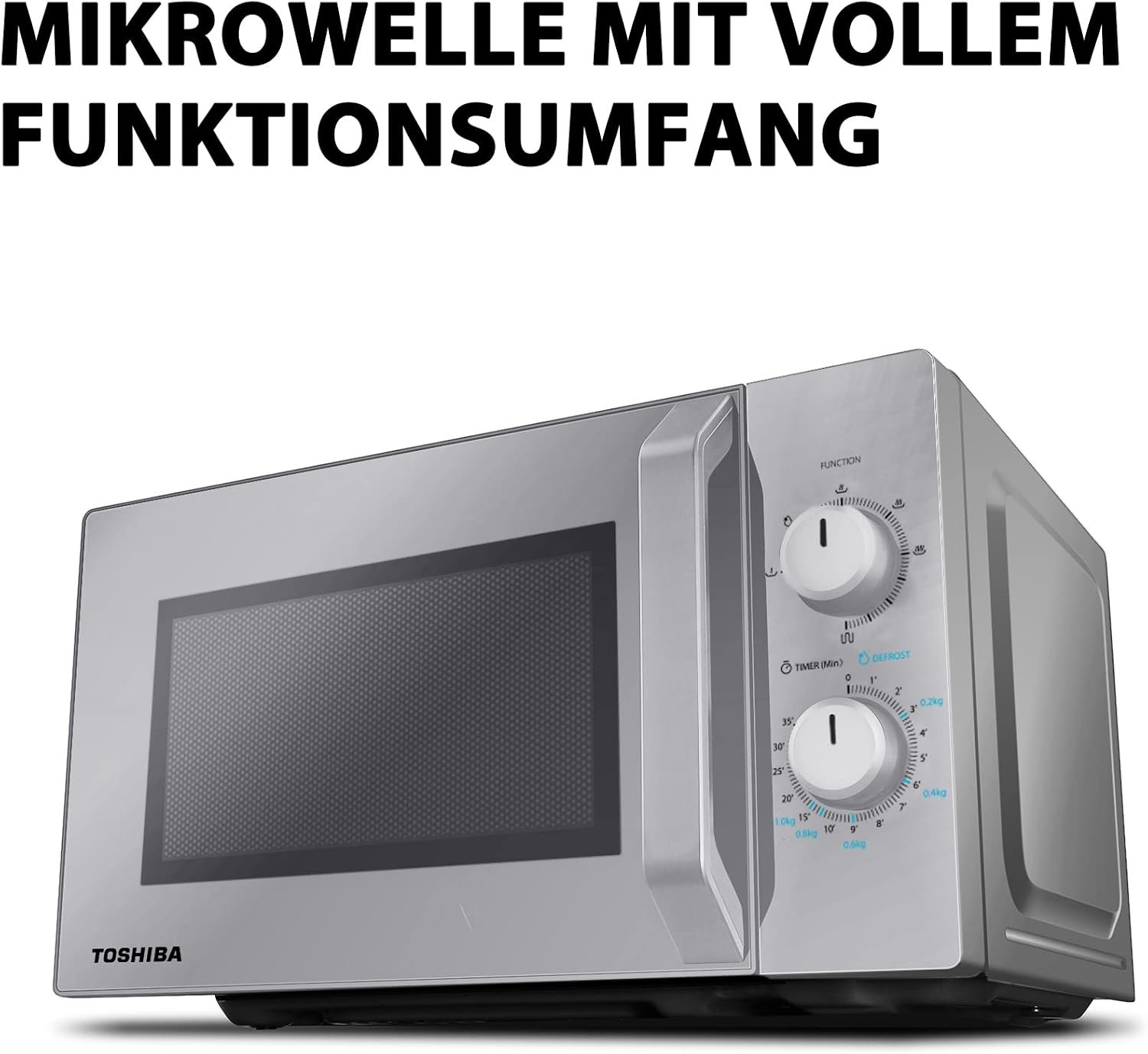 Toshiba Solo Mikrowelle 20L MW2-MM20PF(SL), freistehende Mikrowelle, 800 W, 5 Leistungsstufen mit praktischer Auftaufunktion, LED-Beleuchtung für den Innenbereich, Silber – Bild 2