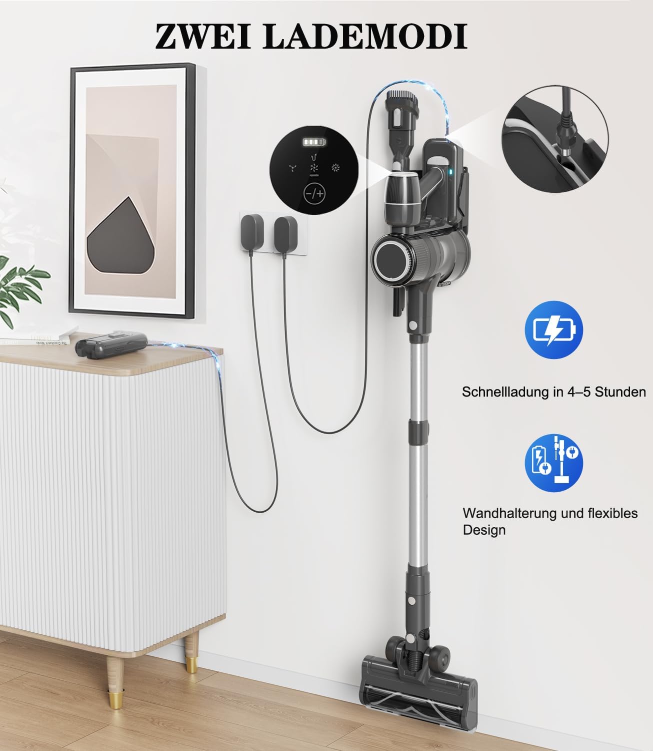 Akku Staubsauger Kabellos Akkustaubsauger Akkusauger - Kabelloser Stabstaubsauger Elektrische Sauger Kehrbesen mit Ladestation Cordless Vacuum Cleaner Für Tierhaare Teppich Beutellos Stielstaubsauger – Bild 5