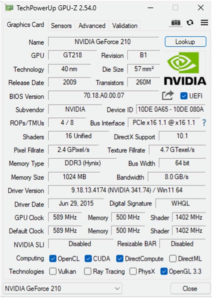 QTHREE Geforce GT 210 1G D3 64-Bit-Grafikkarte, 1x HDMI, 1x VGA, Low-Profile-Grafikkarten, Desktop-Grafikkarte für PC, PCI Express x16, DirectX 11 – Bild 5