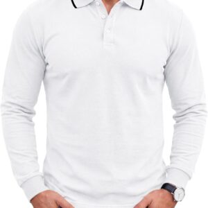 Runcati Herren-Poloshirts mit langen Ärmeln, einfarbig, leichte Obert...