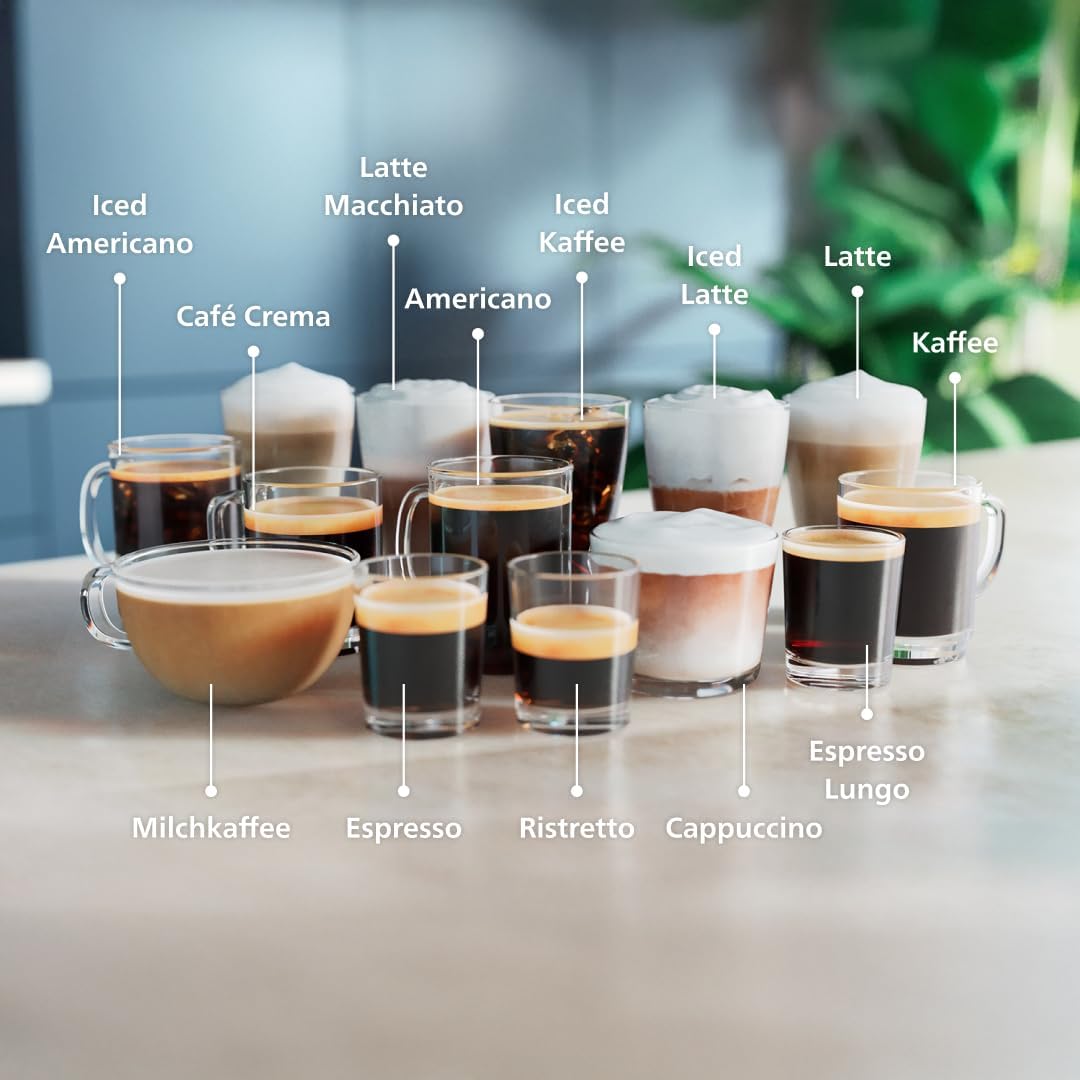 Wählen Sie eines von 20 köstlichen Kaffeerezepten auf dem LatteGo 5500. Vom Milchkaffee bis zum erfrischenden Eiskaffee. LatteGo macht seidig weichen Schaum – Bild 3