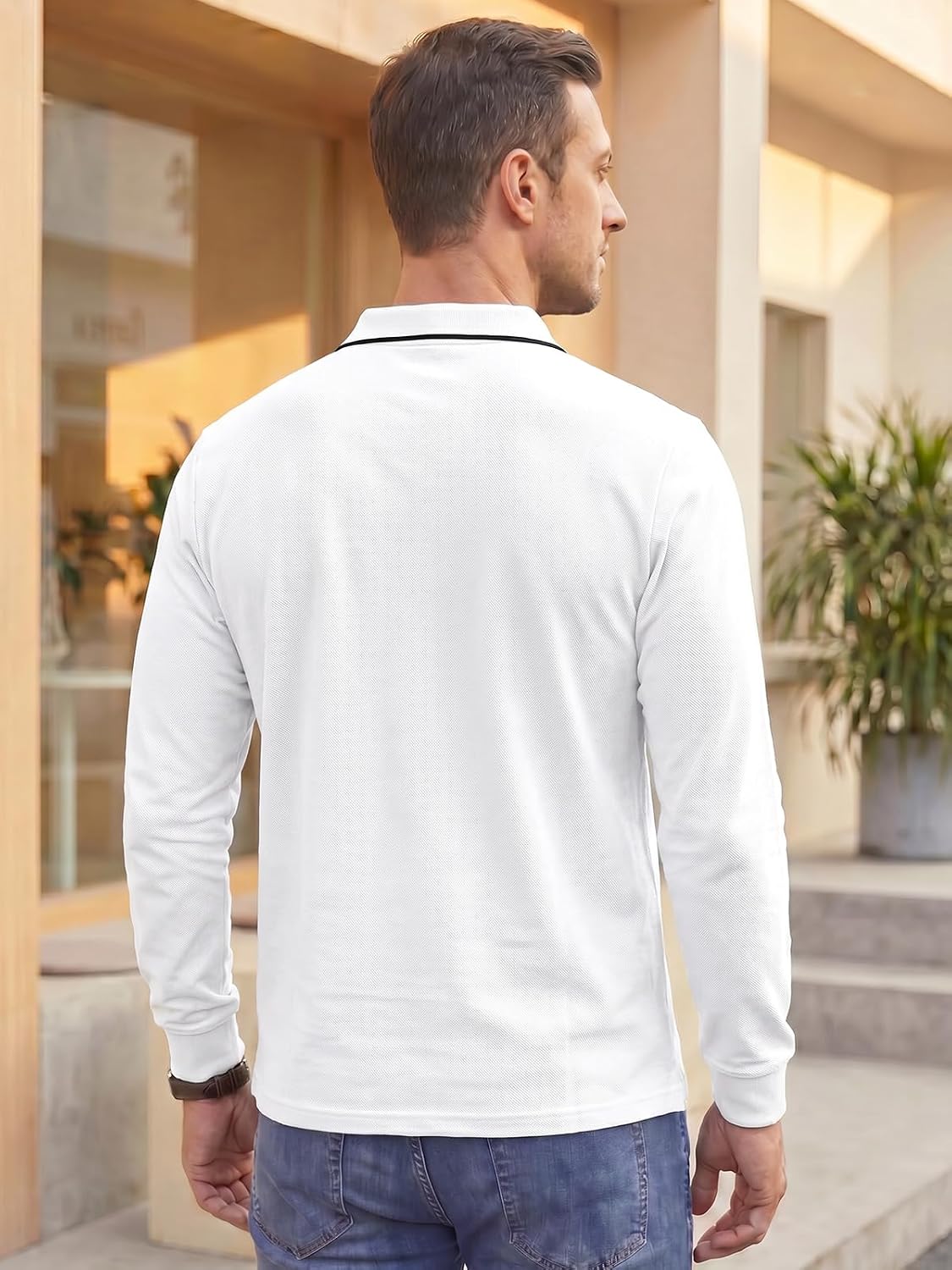 Runcati Herren-Poloshirts mit langen Ärmeln, einfarbig, leichte Oberteile – Bild 4
