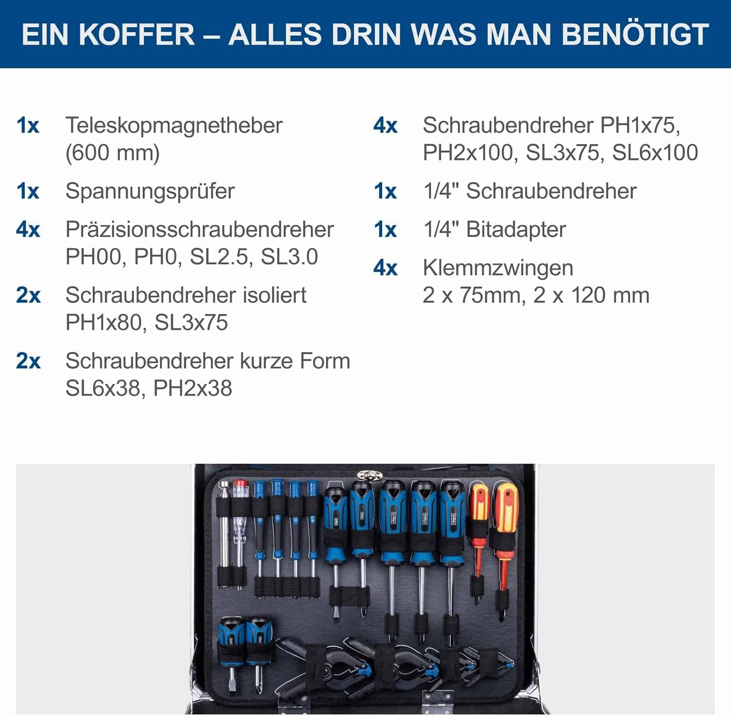 Scheppach Aluminium-Werkzeugkoffer TB200 Werkzeugset gefüllt – 141-teilig – Bild 4