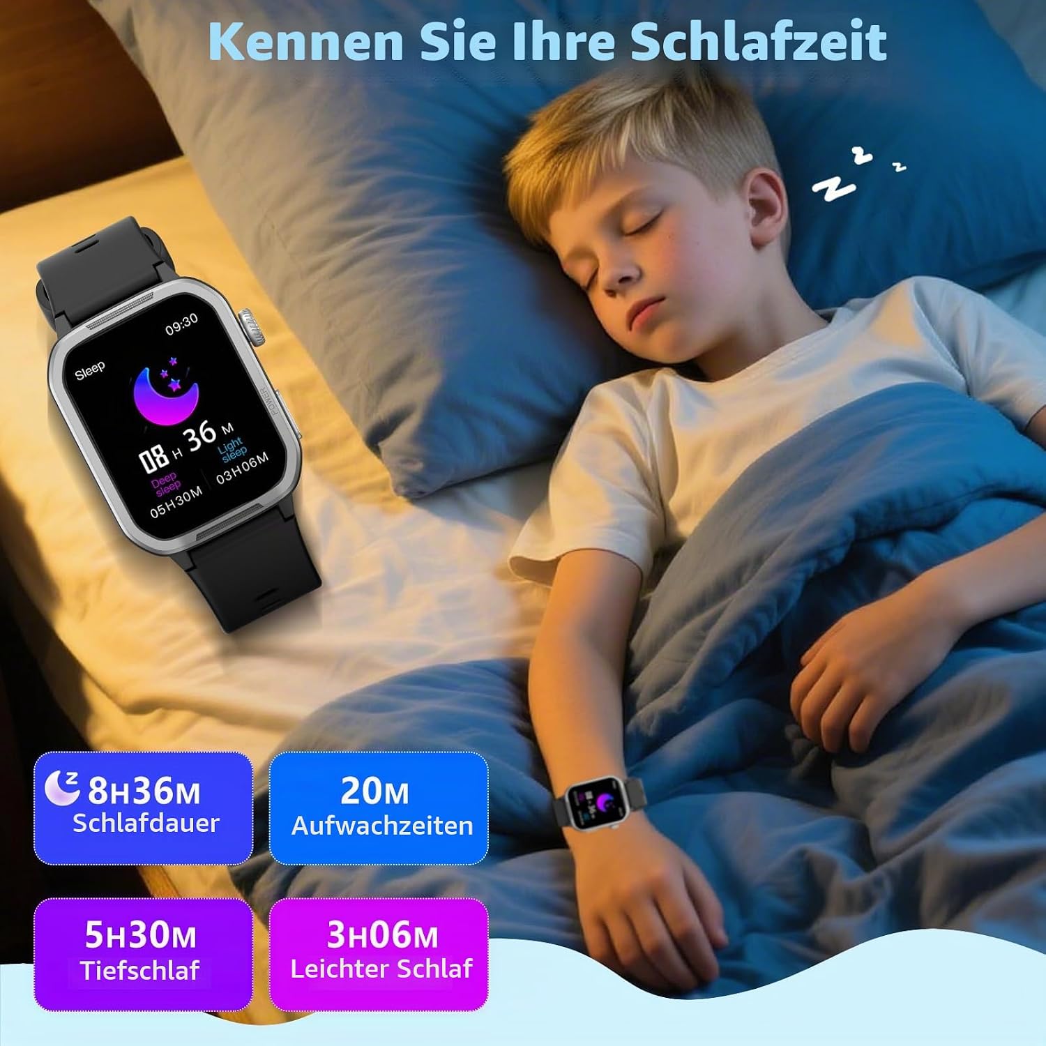 Smartwatch Kinder Fitness Tracker Uhr Digitale Fitnessuhr mit Schrittzähler, 24/7 Puls, IP68 Wasserdicht, Schlafmonitor, Wecker, Geschenk für Kinder Mädchen Jungen 6-16 (Schwarz) – Bild 7