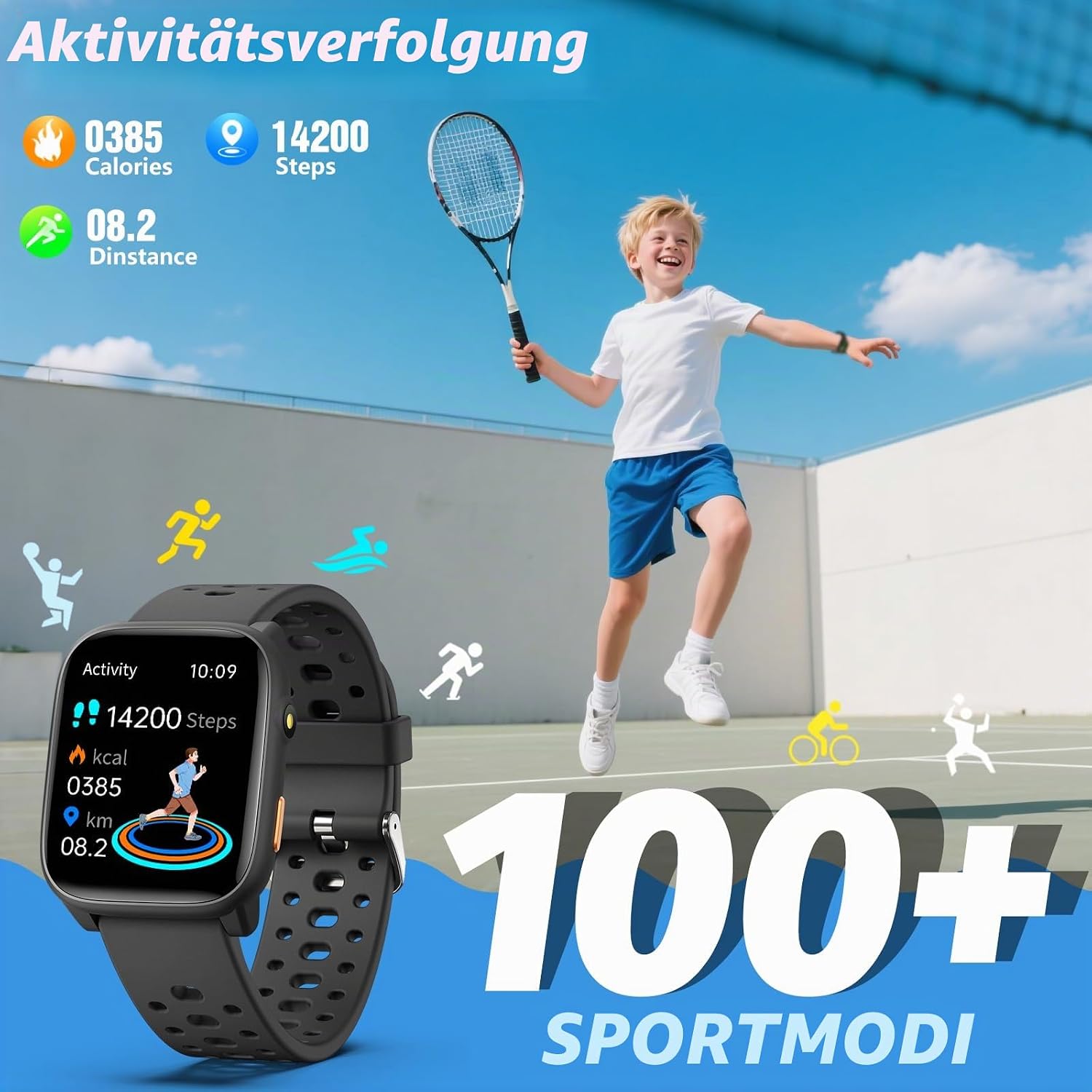 Smartwatch Kinder Fitness Tracker Uhr, Digitale Fitnessuhr mit Schrittzähler, 24/7 Puls, IP68 Wasserdicht, Schlafmonitor, Wecker, Puzzlespiele, 1,83 Zoll HD Touchscreen für Mädchen – Bild 3