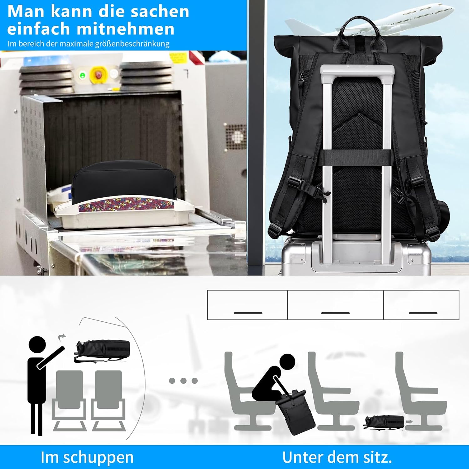 Rolltop Rucksack Herren Wasserdichter Laptop Rucksack 16 Zoll – Bild 5
