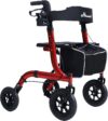 Klappbarer Rollator mit Sitzpolster, Einkaufstasche und Stockhalter – höhenverstellbar, leicht und schlank für Senioren – Gehhilfe mit Bremse, 10 Zoll/8 Zoll All-Terrain-Räder, Aluminium, Schwarz (Rot)