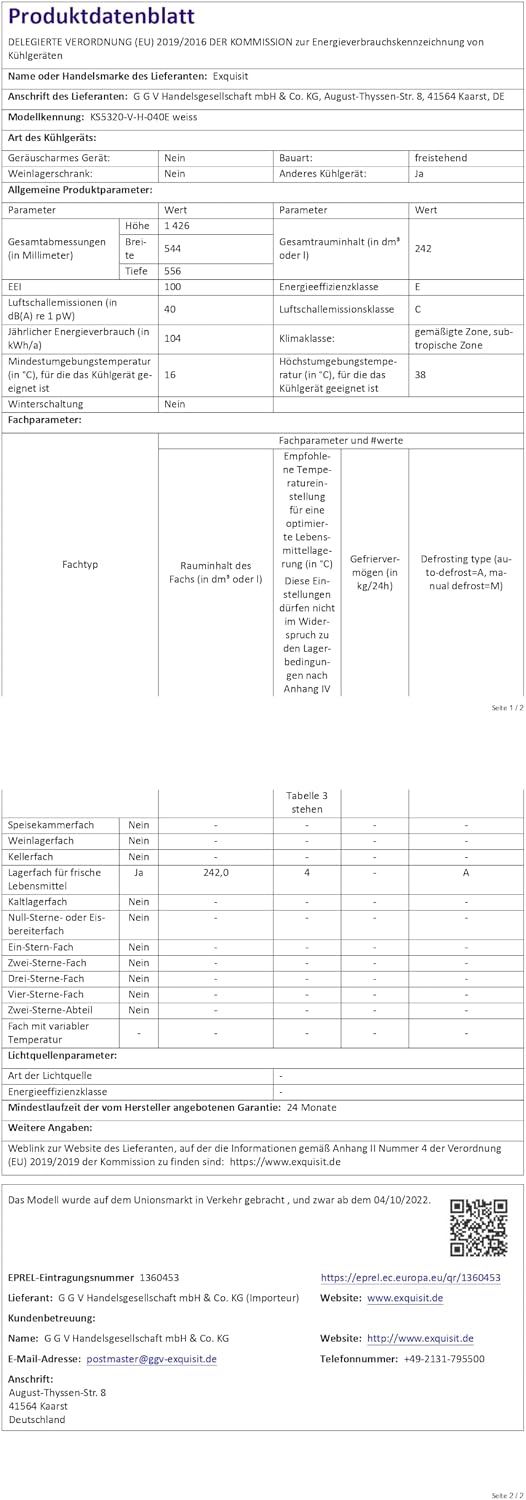 Exquisit KS5320-VH-040E Vollraumkühlschrank – 242 l Kühlschrank in Weiß – Bild 10