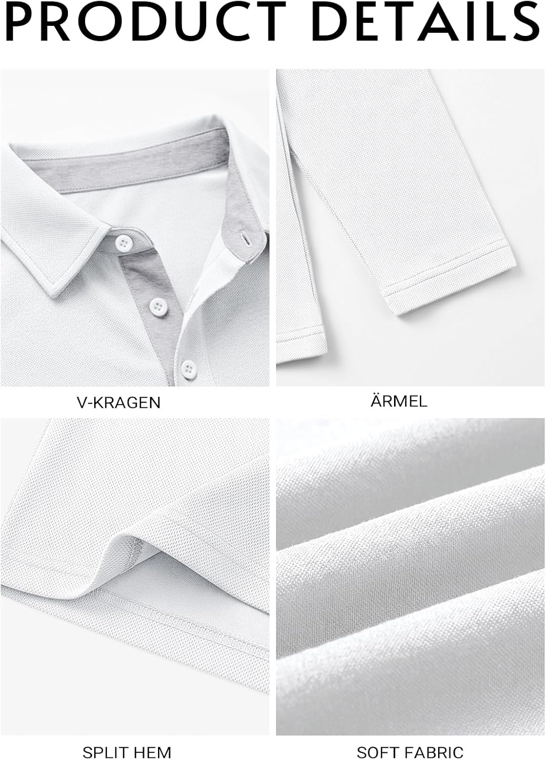 Runcati Herren-Poloshirts, langärmelig, leichte Oberteile, Sport-Shirt – Bild 4