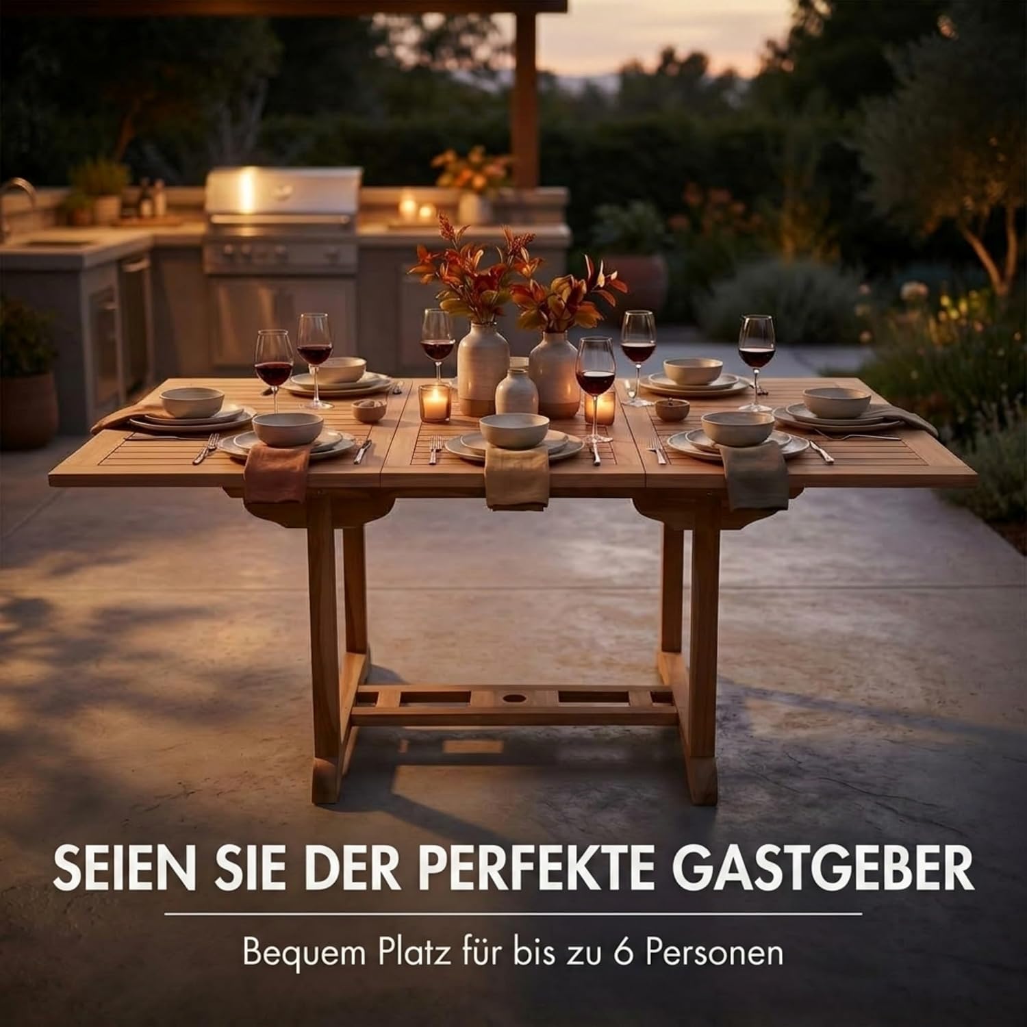 SAM Gartentisch Madera, 120–170 x 120 cm, Teakholz, quadratischer Ausziehtisch – Bild 3
