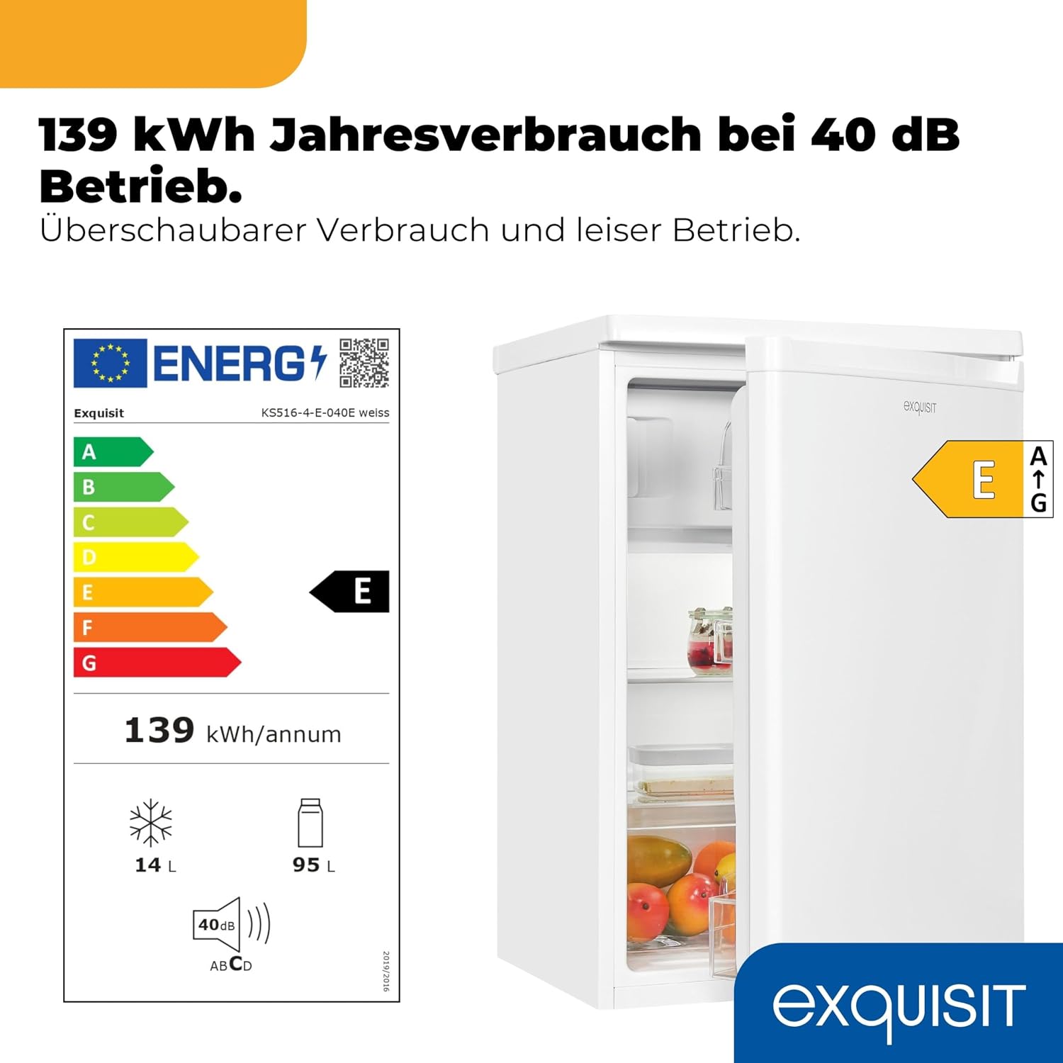 Exquisit Kühlschrank mit Gefrierfach, 109 l, freistehend, Weiß – Bild 2