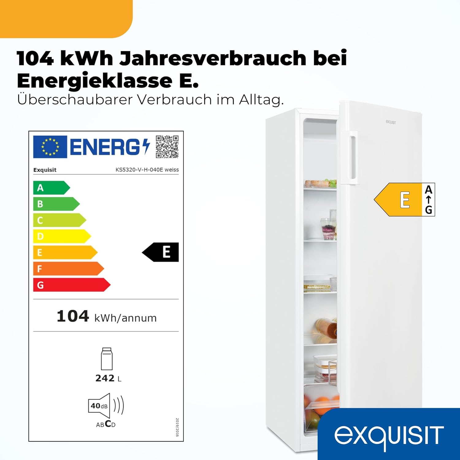 Exquisit KS5320-VH-040E Vollraumkühlschrank – 242 l Kühlschrank in Weiß – Bild 2