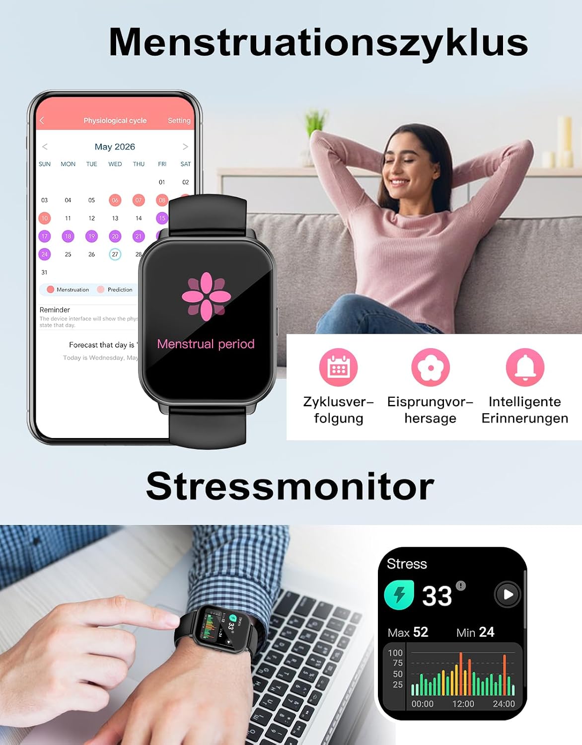 Smartwatch mit Telefonfunktion, Smartwatch für Damen und Herren, 1,85 Zoll HD – Bild 5