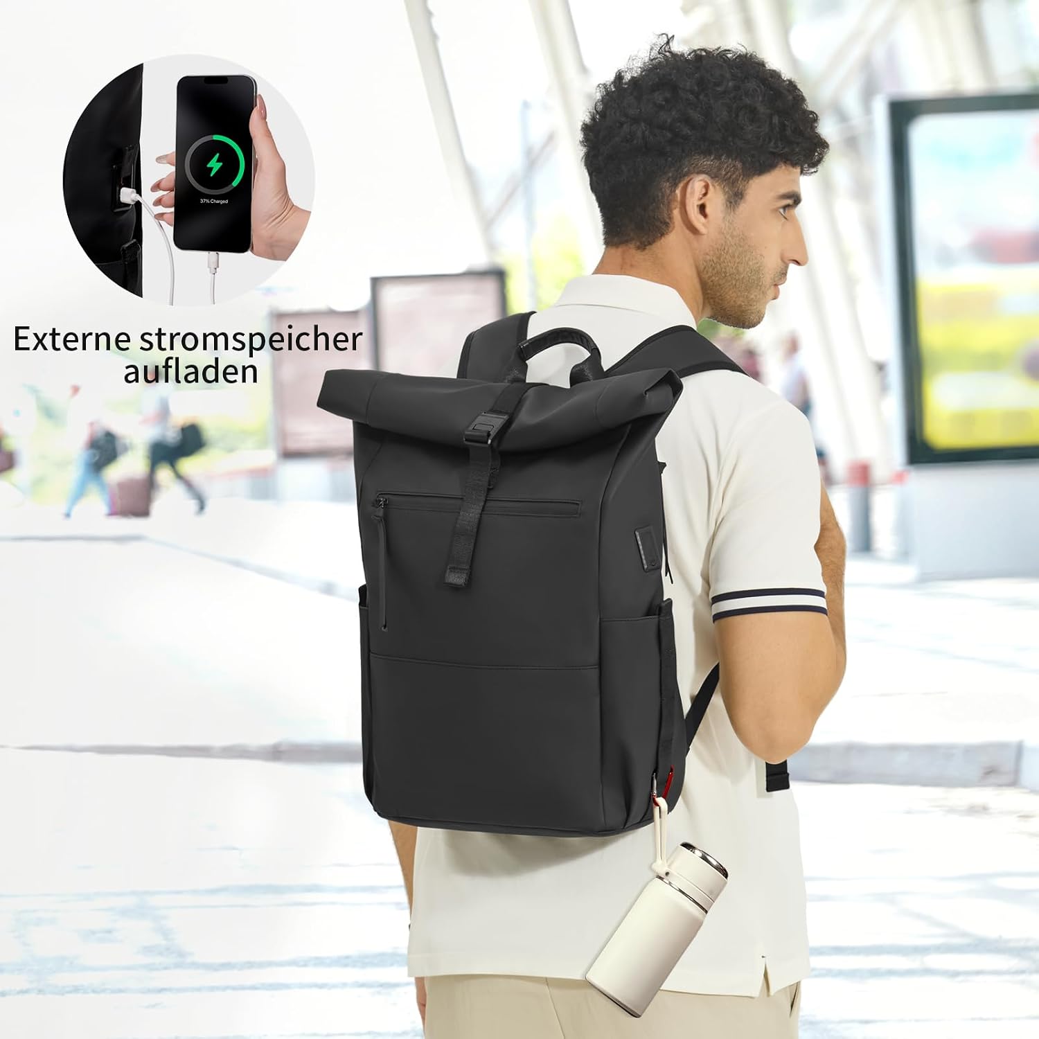 Rolltop Rucksack Herren Wasserdichter Laptop Rucksack 16 Zoll – Bild 11