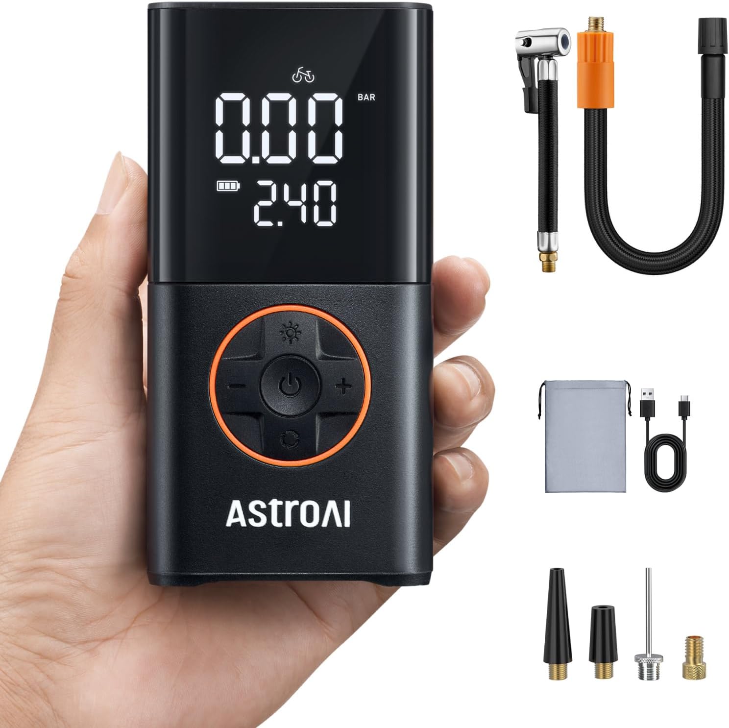 AstroAI Wireless Electric Air Pump, Portable Battery Bicycle Pump with All Valves, LED Light, Rechargeable Tyre Pump for Bicycle, E-Bike, Car, Motorcycle, Balls