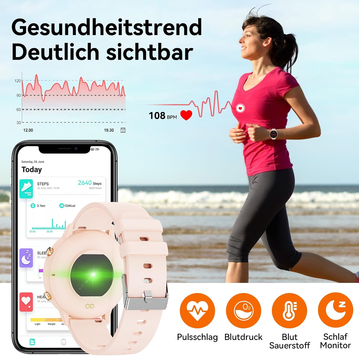 Hwagol Smartwatch Damen Herren 1,39 Zoll Touchscreen Smartwatch mit Bluetooth-Anrufen, Armbanduhr Damen Herren mit 140+ Sportmodi SpO2 Herzfrequenzmesser Schlafmonitor Schrittzähler Uhr für iOS Android – Bild 6