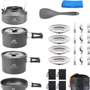 THTYBROS 27-teiliges Camping-Kochset für 2-4 Personen, tragbares Kochgeschirr-Set...