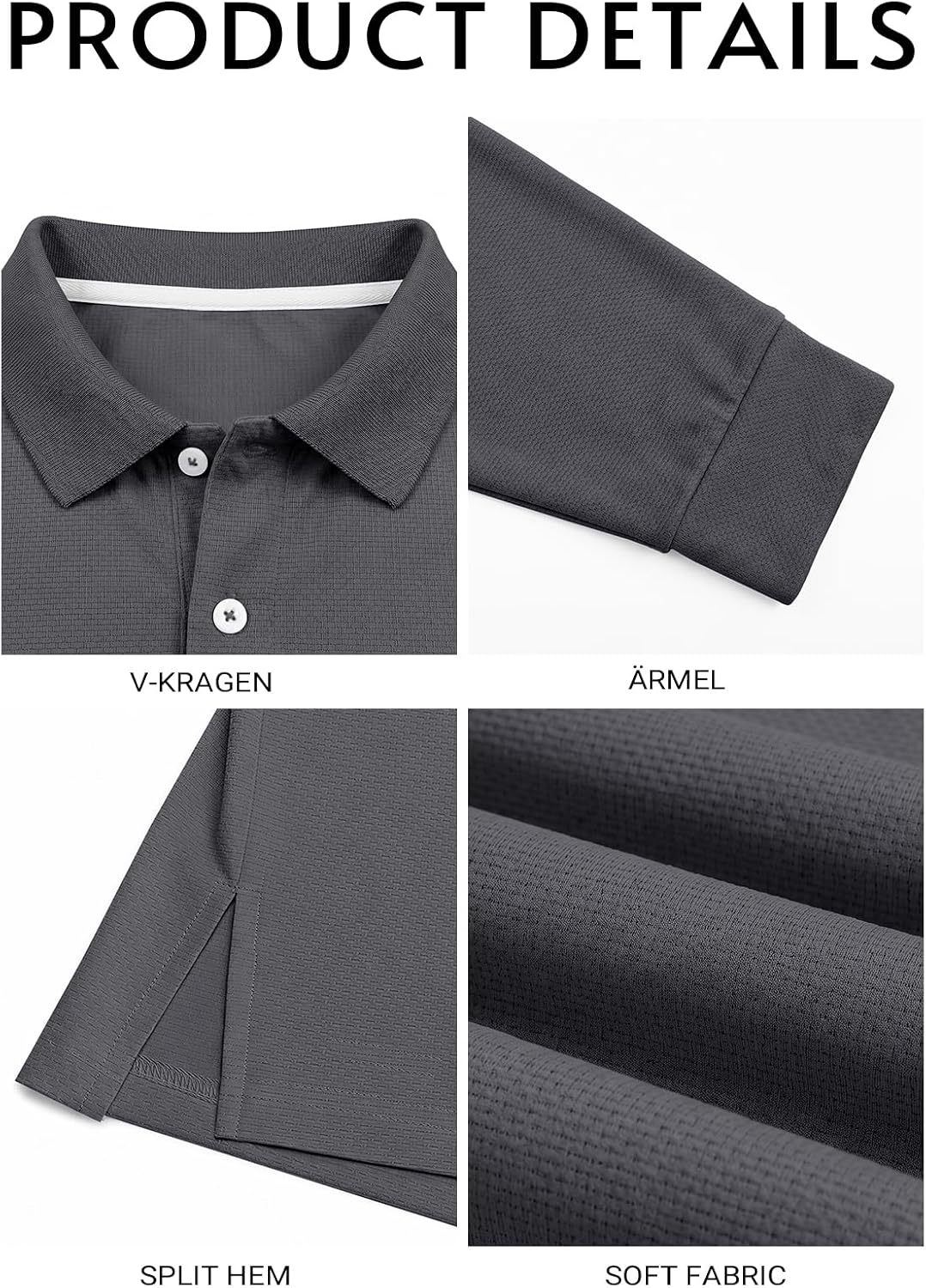 Runcati Herren Langarm Poloshirts Golfshirt Casual Tops – Bild 5