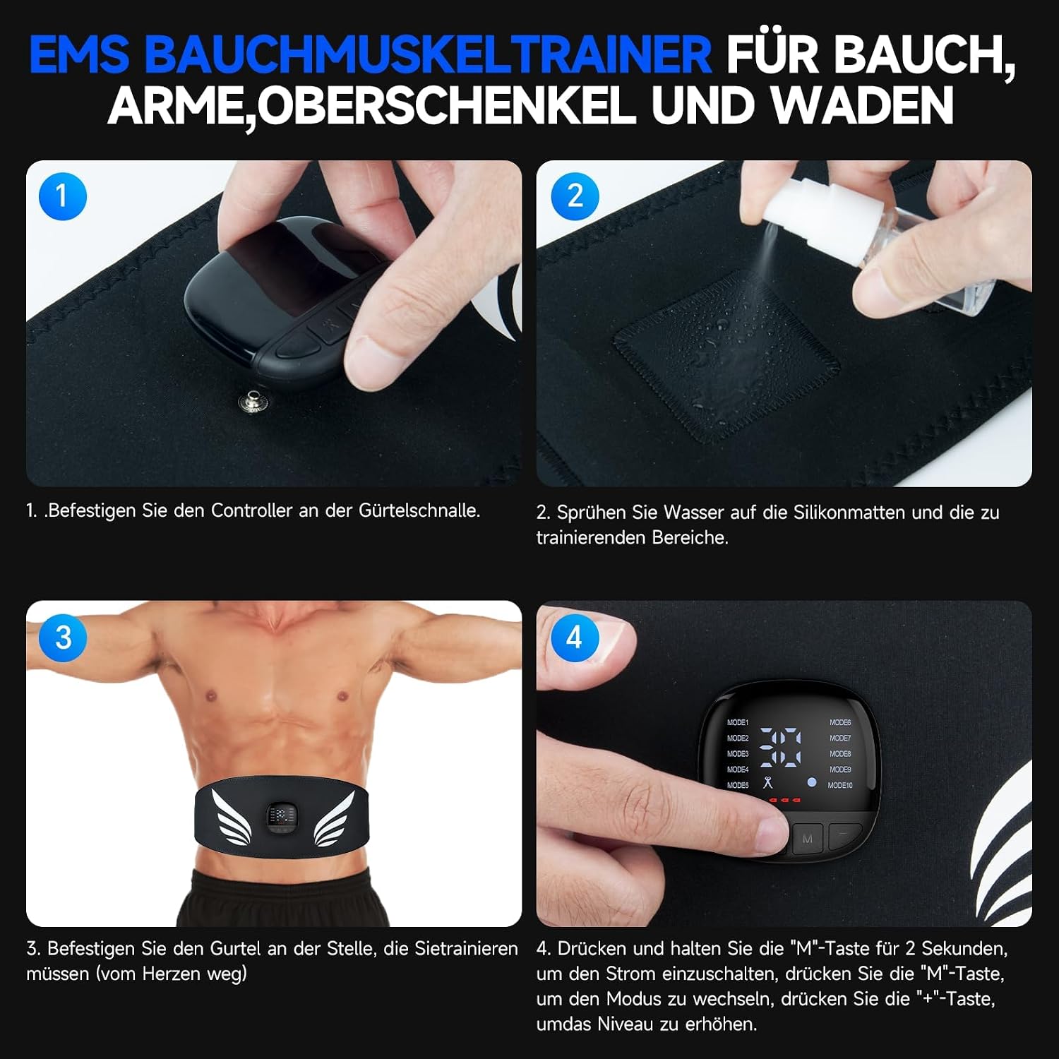 Elektrischer EMS-Trainer für Bauchmuskeln, 10 Modi, 30 Intensitäten, Typ C – Bild 6