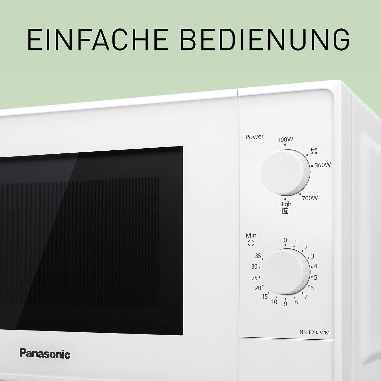 Panasonic NN-E20JWMEBG Mikrowelle mit Glasplatte, 20 l, 800 W, Auftaufunktion, 5 Leistungsstufen, Timer, weiß, Modell 2025 – Bild 4