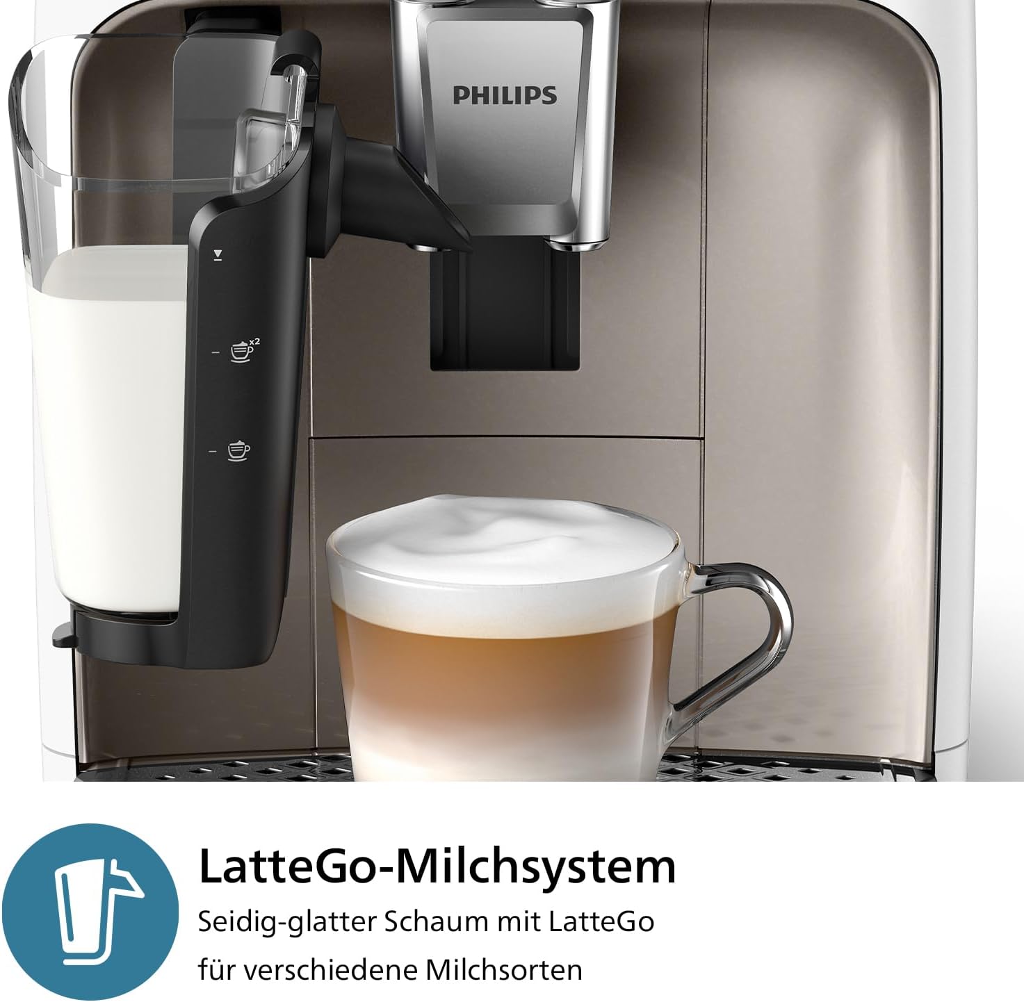 Philips Vollautomatische Espressomaschine 2300 Serie LatteGo, 4 Getränke in One Touch, LatteGo-System, SilentBrew, Weiß und Chrom, EP2333/40. – Bild 5