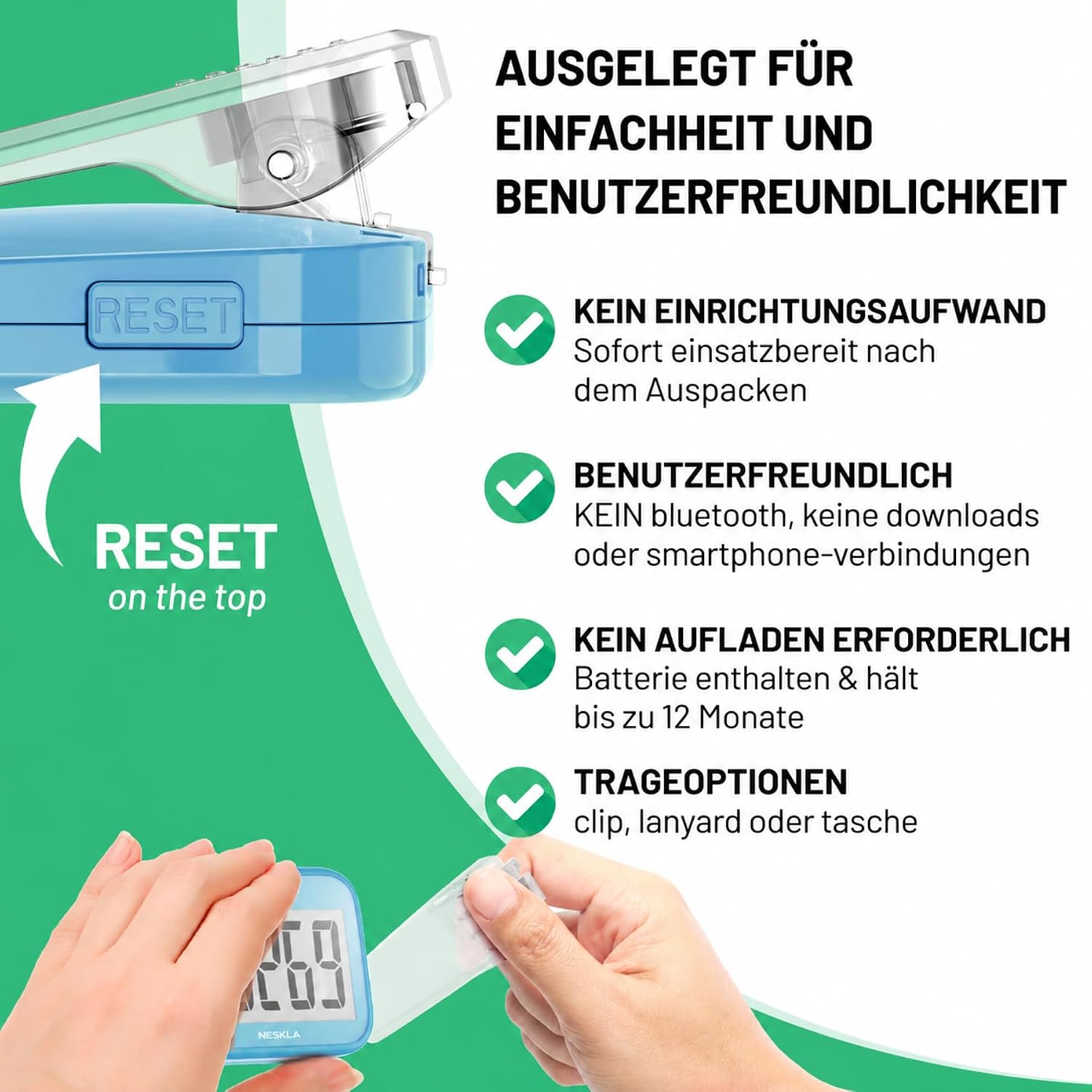 NESKLA 3D-Schrittzähler, einfacher Schrittzähler, großes LCD-Display zum Gehen – Bild 3