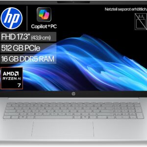 HP OmniBook 3 Laptop, 17,3 Zoll FHD, AMD Ryzen AI 7, 16 GB RAM, 512 GB SSD