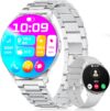 Damen Smartwatch (2 Armbänder), Premium Metallarmband, 1,43 Zoll HD AMOLED Display, 120+ Sportmodi, Fitnessuhr mit Schlaftracking, Telefonfunktion, Uhr für iOS Android, Silber