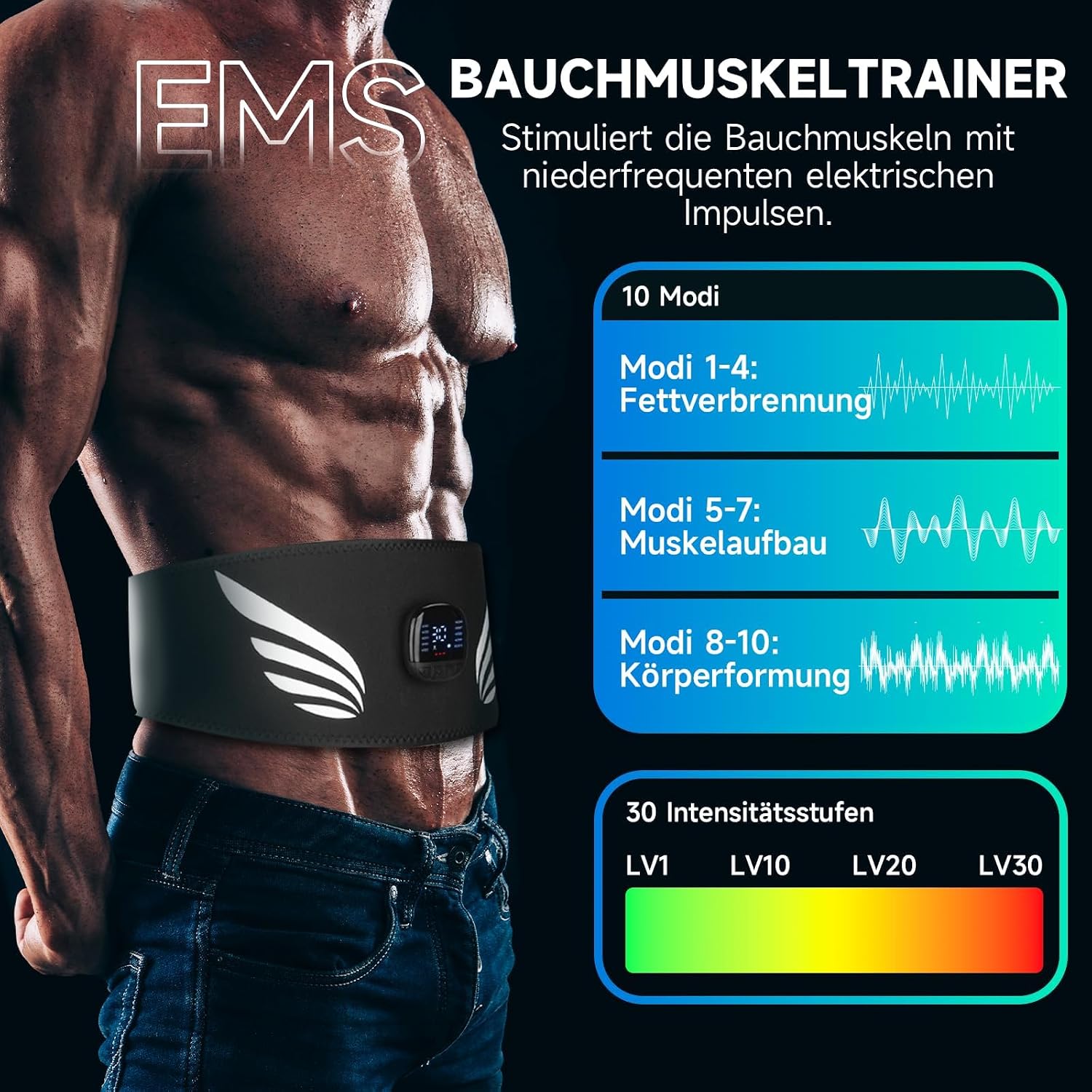Elektrischer EMS-Trainer für Bauchmuskeln, 10 Modi, 30 Intensitäten, Typ C – Bild 2