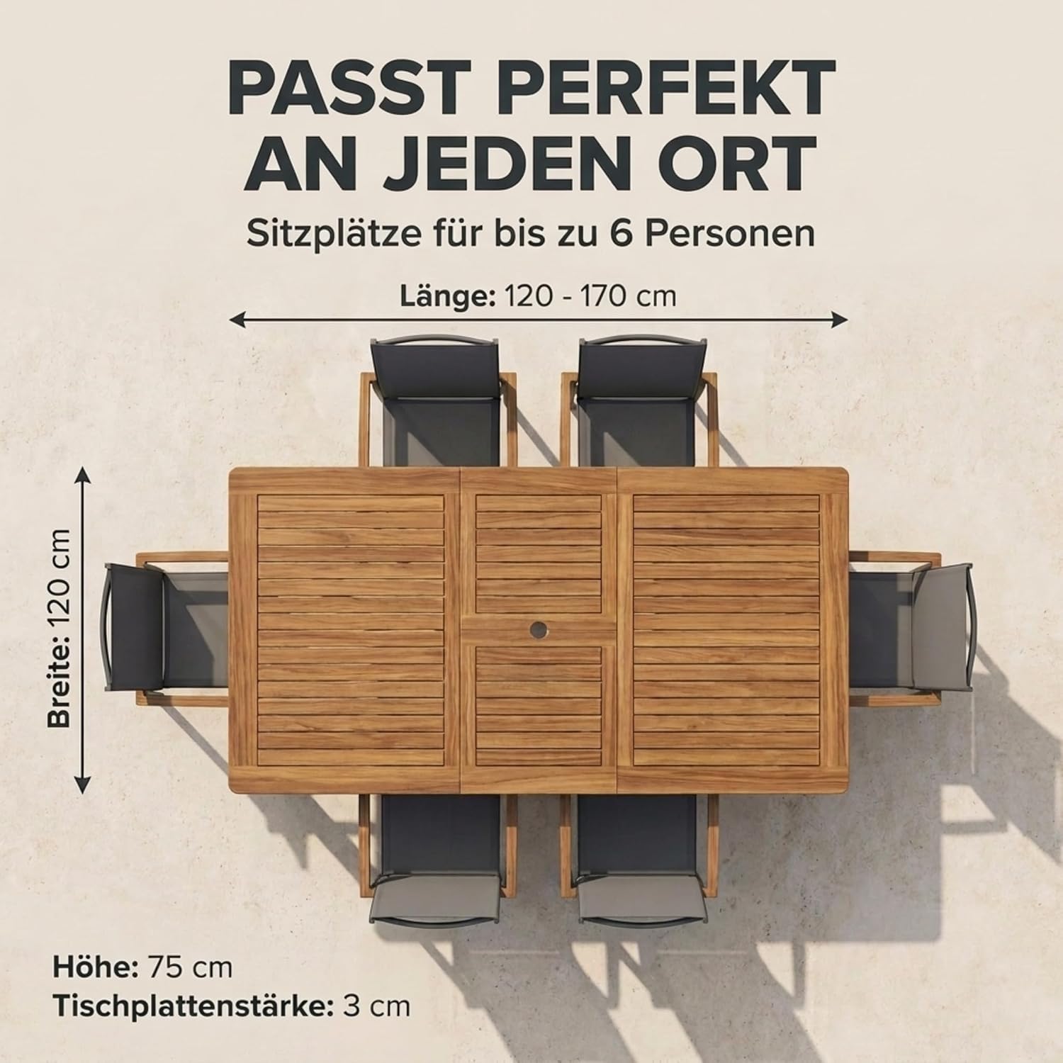 SAM Gartentisch Madera, 120–170 x 120 cm, Teakholz, quadratischer Ausziehtisch – Bild 2