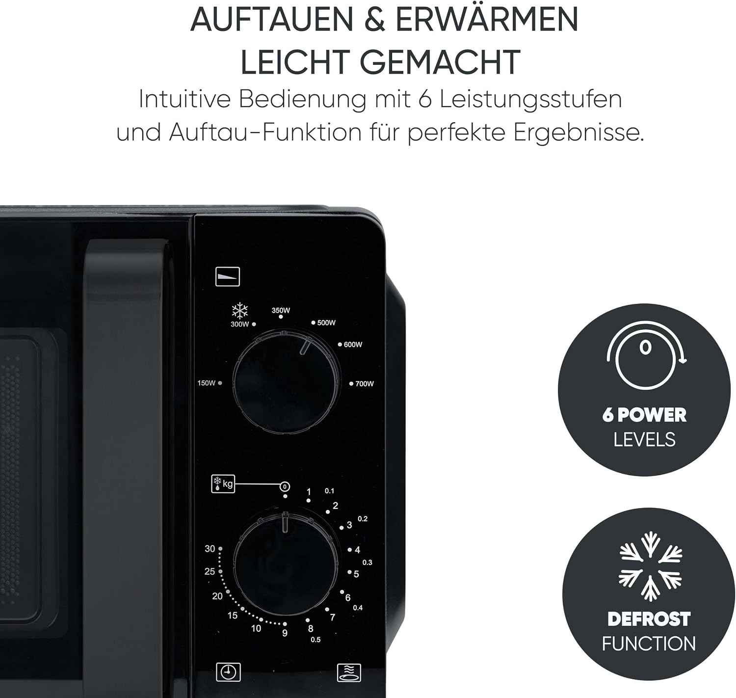 SEVERIN MW 9180 Solo, zum Auftauen und Erhitzen, Mikrowellengerät mit Drehteller und 6 Leistungsstufen, Design - Schwarz komplett, 700 W, 19 L Fassungsvermögen, MW 9180 – Bild 4
