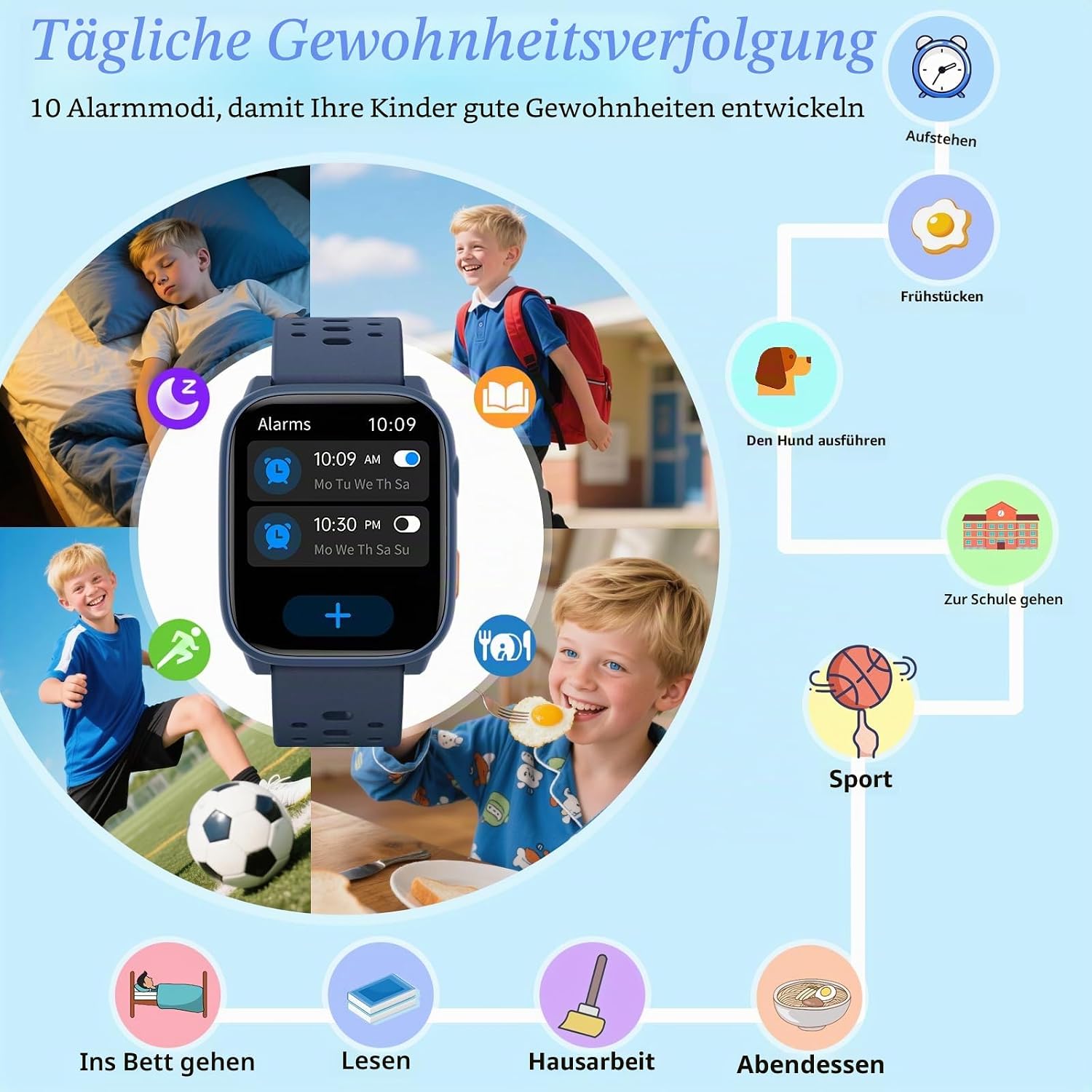 Kinder Smartwatch Fitness Tracker Uhr Digitale Fitnessuhr mit Schrittzähler, 24/7 Puls, IP68 Wasserdicht, Schlafmonitor, Wecker, Puzzlespiele, 1,85 Zoll HD Touchscreen für Mädchen Jungen 6-16 – Bild 5