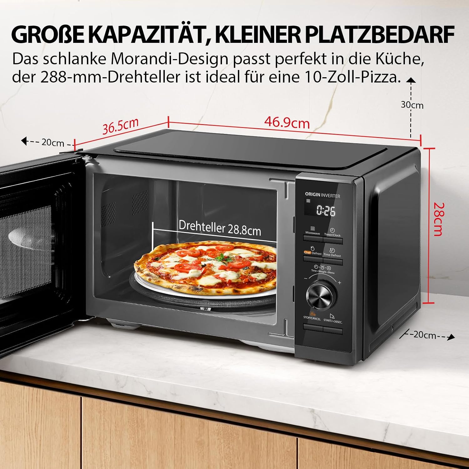Toshiba MW3-AM25PFI(BK) Solo-Mikrowelle, 25 l, 900 W, Mikrowelle in Schwarz mit Origin-Inverter, Chef-Auftaufunktion, 10 Leistungsstufen, 7 automatische Menüs, einfache Reinigung – Bild 3