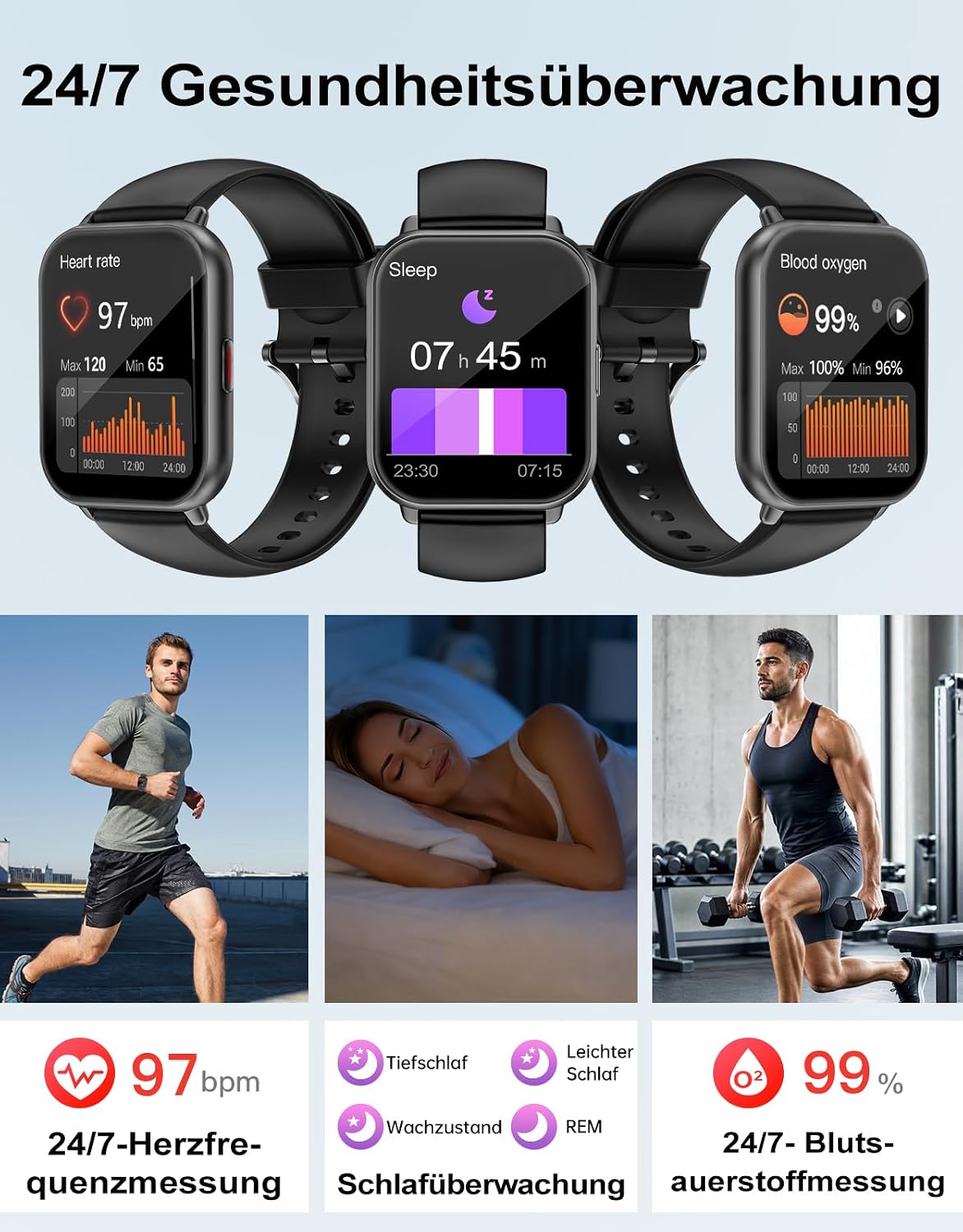 Smartwatch mit Telefonfunktion, Smartwatch für Damen und Herren, 1,85 Zoll HD – Bild 4