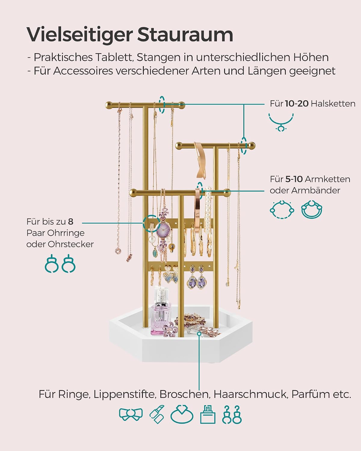 SONGMICS Ohrring-Präsentationsständer aus Metall mit 4 Abschnitten – Bild 3