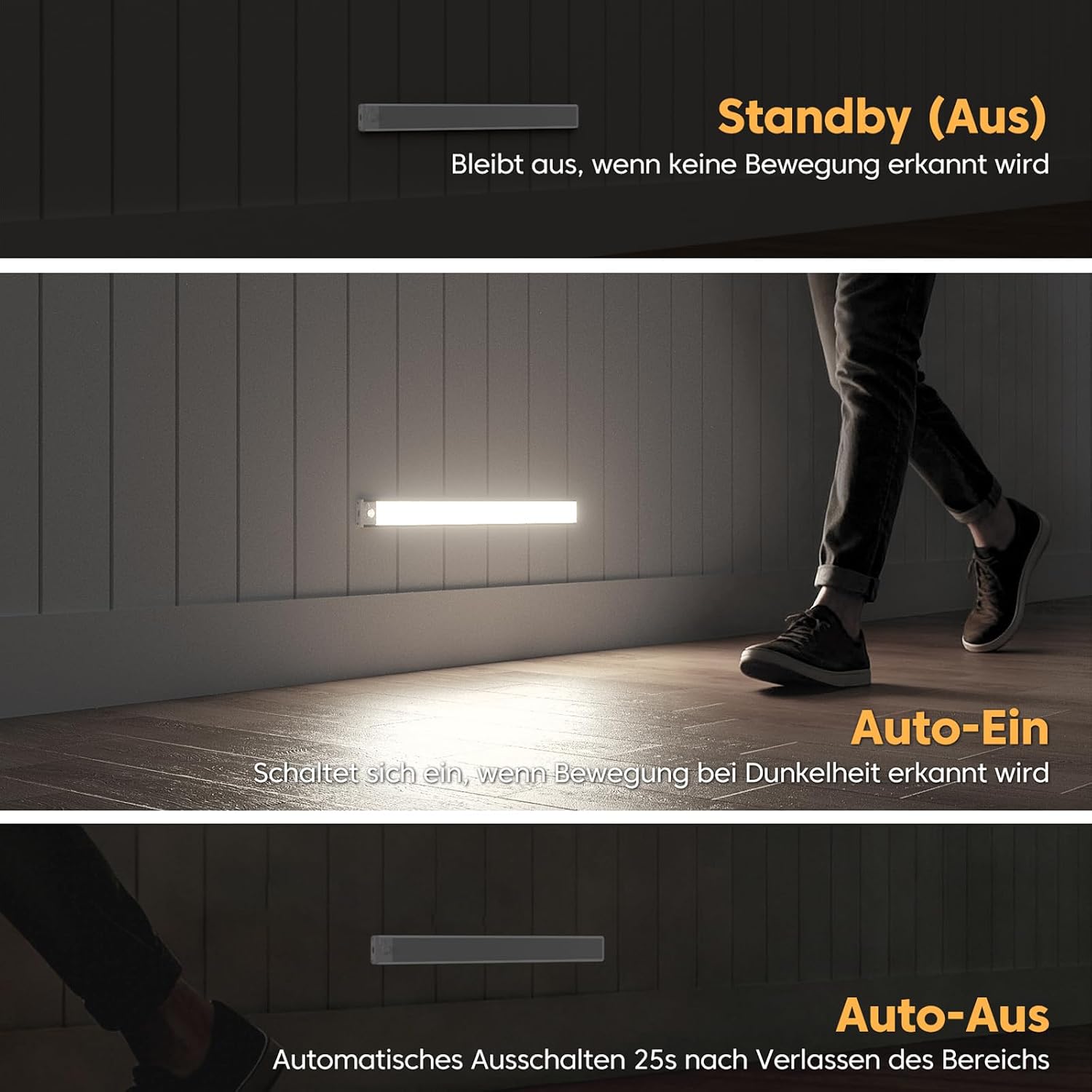 Unterbauleuchte Küche LED 3 Stück 20 cm Schrankleuchte mit Bewegung – Bild 4