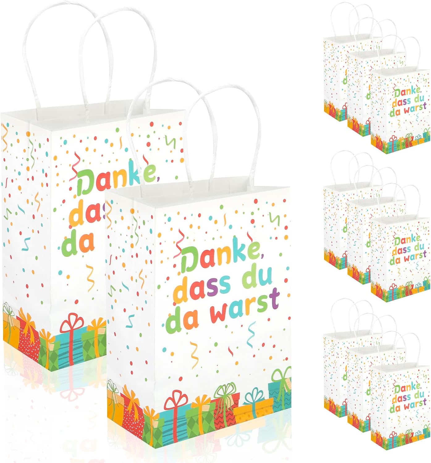 Urker Geschenktüten Kindergeburtstag, kleine Papiertüten mit Henkel, 12 Stück