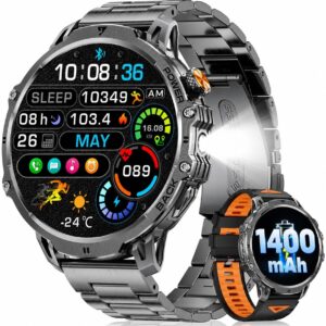 LIGE Militär-Smartwatch für Herren – 1400 mAh / 1,85 Zoll HD groß...