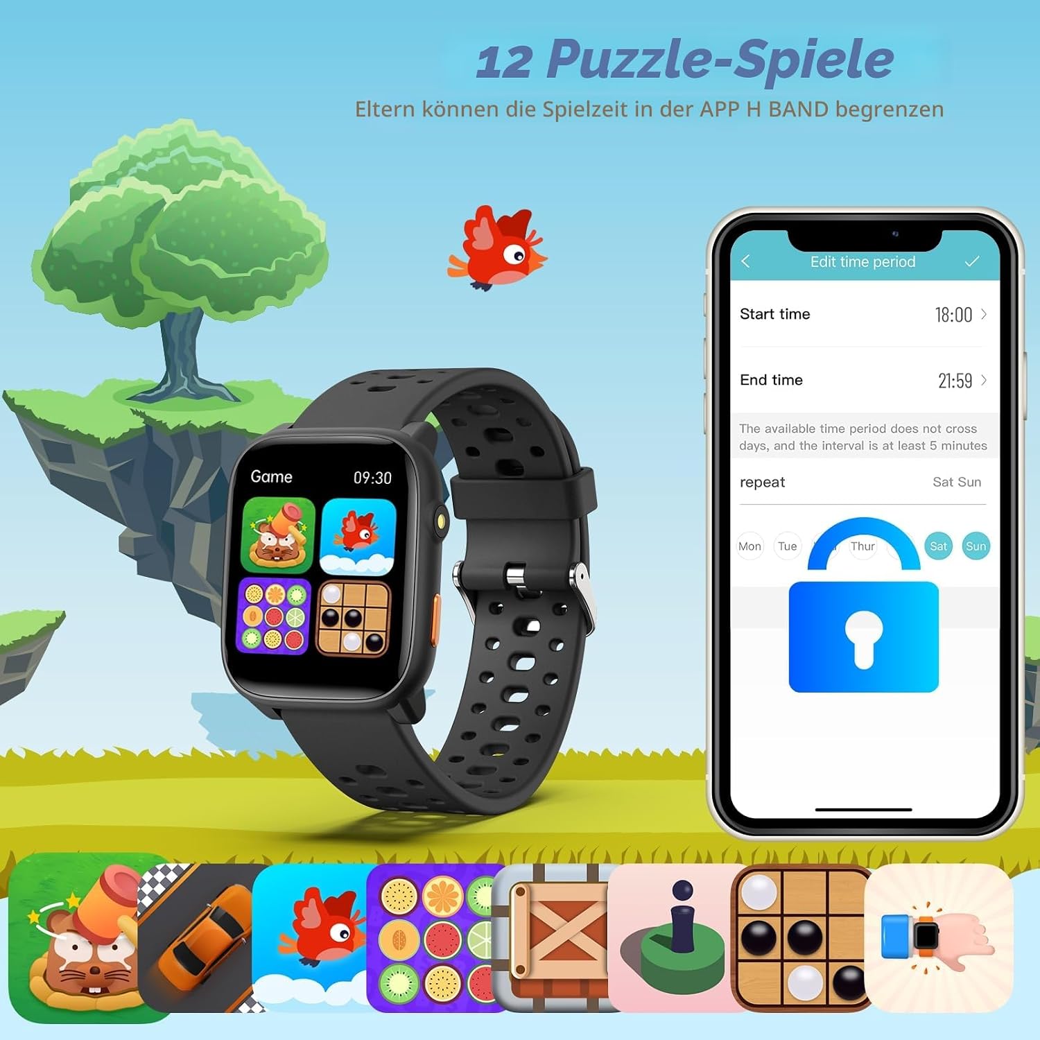 Smartwatch Kinder Fitness Tracker Uhr, Digitale Fitnessuhr mit Schrittzähler, 24/7 Puls, IP68 Wasserdicht, Schlafmonitor, Wecker, Puzzlespiele, 1,83 Zoll HD Touchscreen für Mädchen – Bild 5
