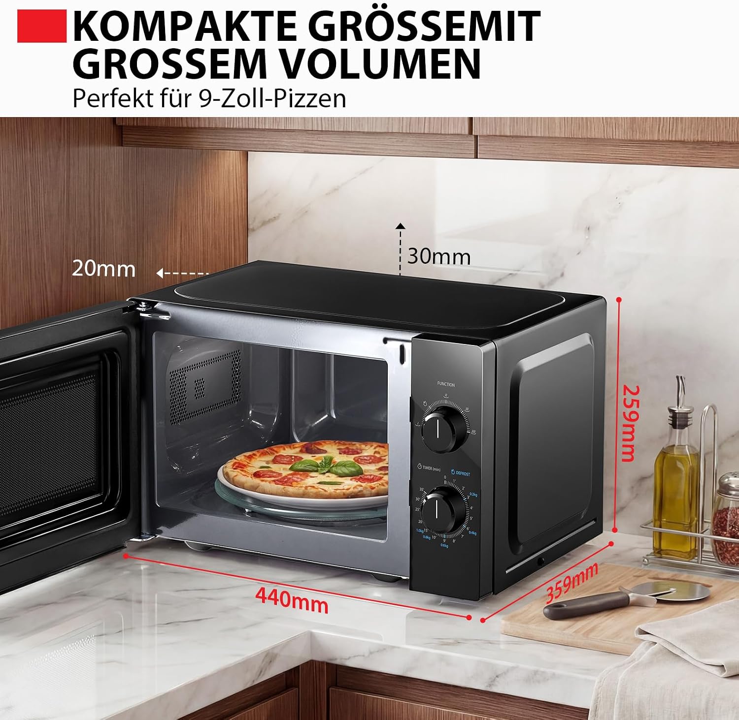Toshiba MW2-MM20PE(BK) Freistehende Mikrowelle / Solo-Mikrowelle / 20L / 700W / 5 Leistungsstufen mit praktischer Auftaufunktion / LED-Beleuchtung im Innenraum / Schwarz – Bild 4