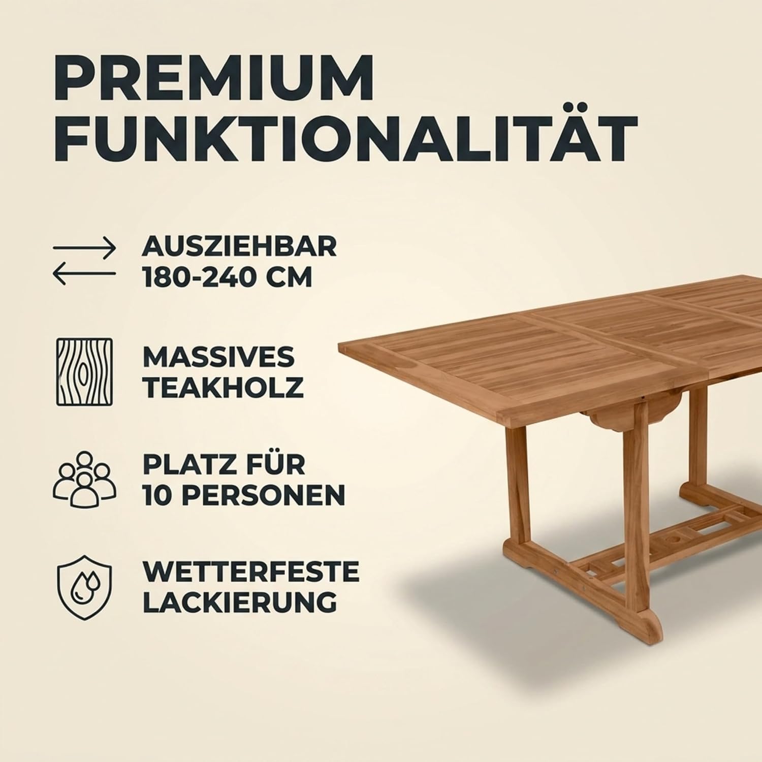 SAM Gartentisch Cuba, 180 - 240 x 100 cm, Teakholz, quadratischer Ausziehtisch – Bild 8