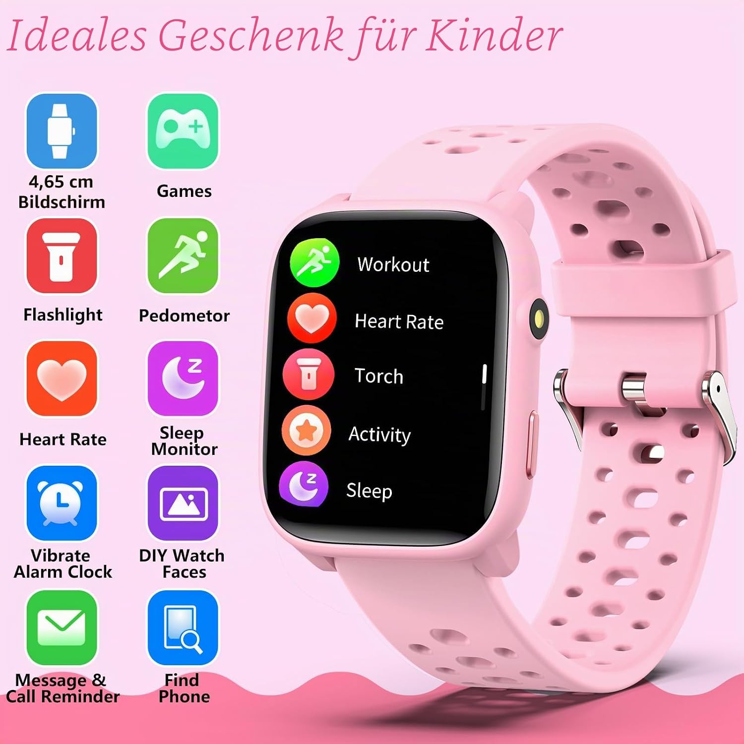 Kinder-Smartwatch für Mädchen und Jungen, IP68 wasserdichte Fitness-Aktivitäts-Tracker-Uhr, Herzfrequenz-Schlafmonitor, 100+ Sportmodi, Schrittzähler, Wecker, Kindergeschenke für Teenager ab 5 Jahren – Bild 2