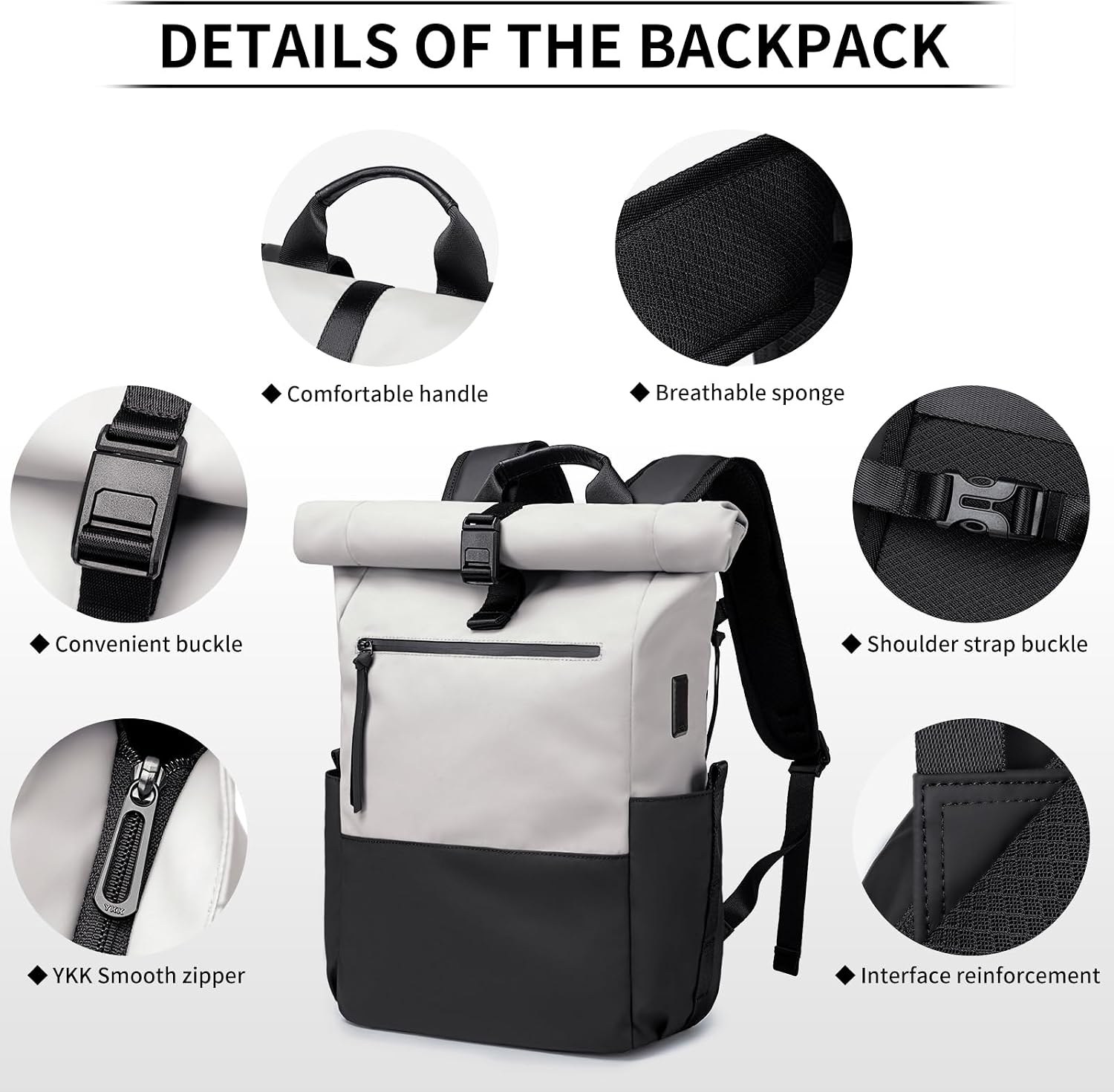 Rolltop Rucksack Herren Wasserdichter Laptop Rucksack 16 Zoll – Bild 4
