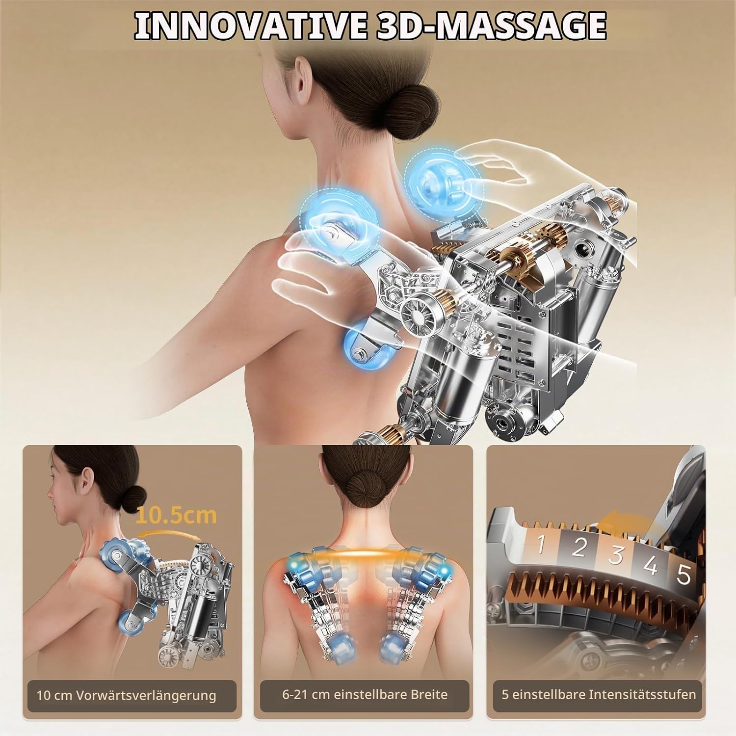 HealthRelife 3D-Ganzkörpermassagesessel 135 cm SL-Schiene mit 12 Programmen – Bild 6