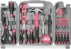 Hochwertiger Werkzeugkasten mit Hammer, Bit-Set, Muttern und Schraubendreher, Pink